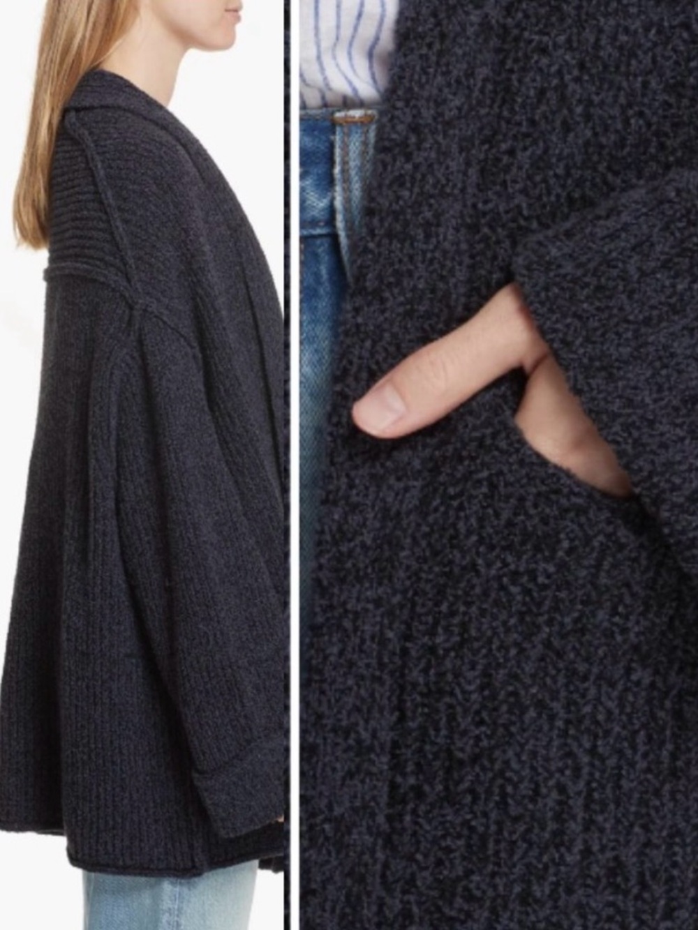 Free People Charcoal Navy Open-Front Cardigan - Picture 2 of 8